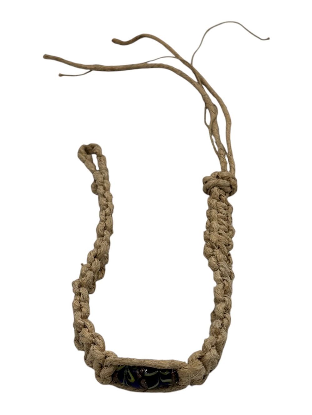 15.5” Handmade Thick Hemp 6.5” Adjustable Necklace W/ Glass Pendant